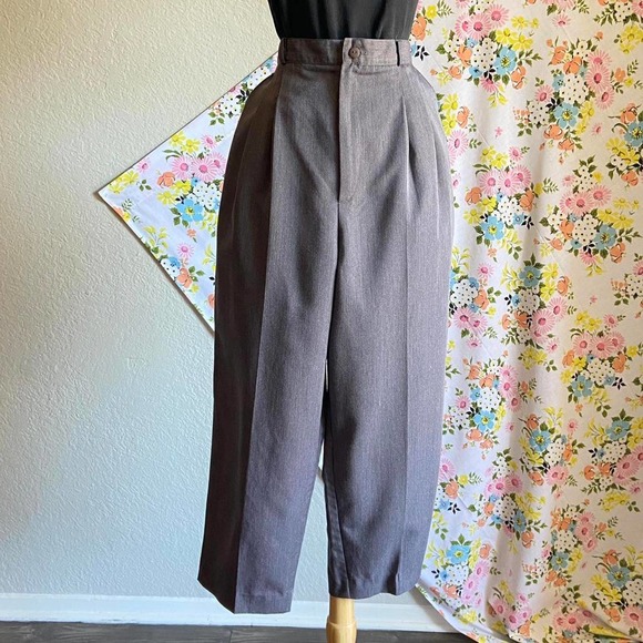 VINTAGE 80S HIGH WAIST GRAY PLEATED TROUSER PANTS size 18 - Picture 1 of 4